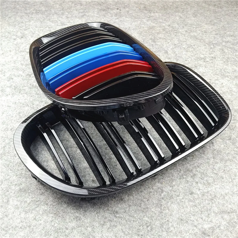 Car Bumper Front Grille Mesh Grilles Cover Dual Line Glossy Black Race Grille For BMW 7 Series F01 F02 730D 740D 750D 2008-2014