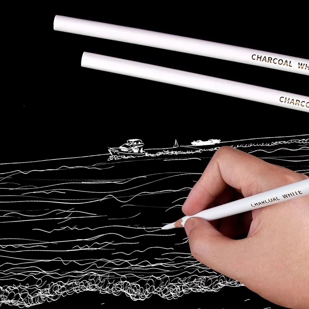 6Pcs/set White Charcoal Pencils Drawing Set Professional White Sketch Pencils for Drawing Sketching Chalk Pencils for Beginners