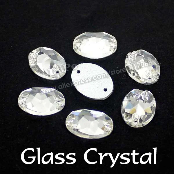 Wholesale 7x10mm,10x14mm,11x16mm,13x18mm,17x24mm Crystal Clear Color Oval Sew Rhinestones Glass Crystal Flatback 2 Holes