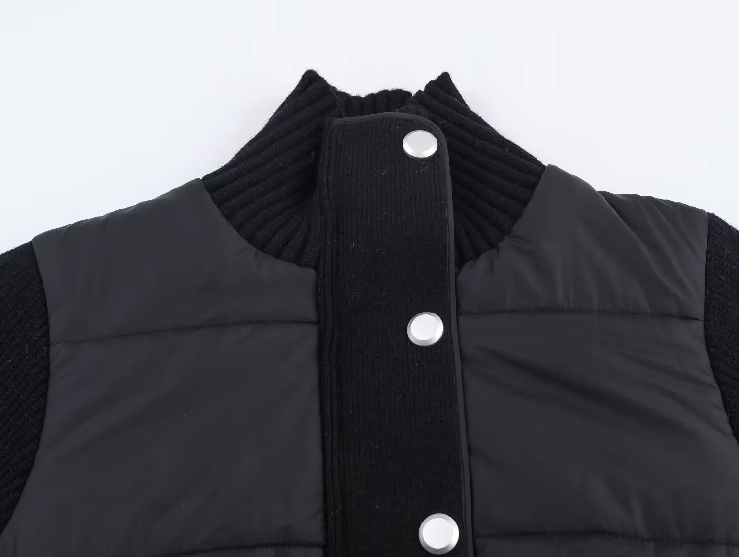 新冬商品、スタンドカラー、ショート丈コットンジャケット、ニットスプライシングデザイン、カジュアルジャケット、綿入りジャケットトレンド