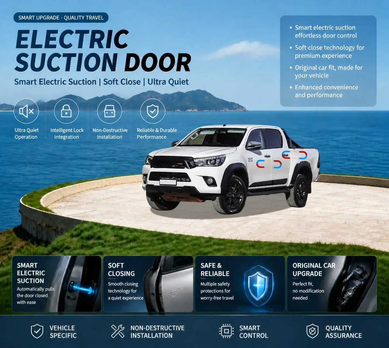 Car-Specific Auto Soft Close Door & Electric Tailgate Modification Kit for Toyota Hilux 8th Gen AN120 AN130 2015-present