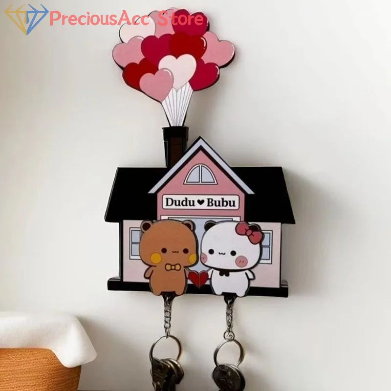 Hot Sale Wall Key Holder Panda Bubu And Dudu Acrylic Keychain Hanger Cartoon Backpack Charm Ke Ring Pendant Accessor Couple Gift