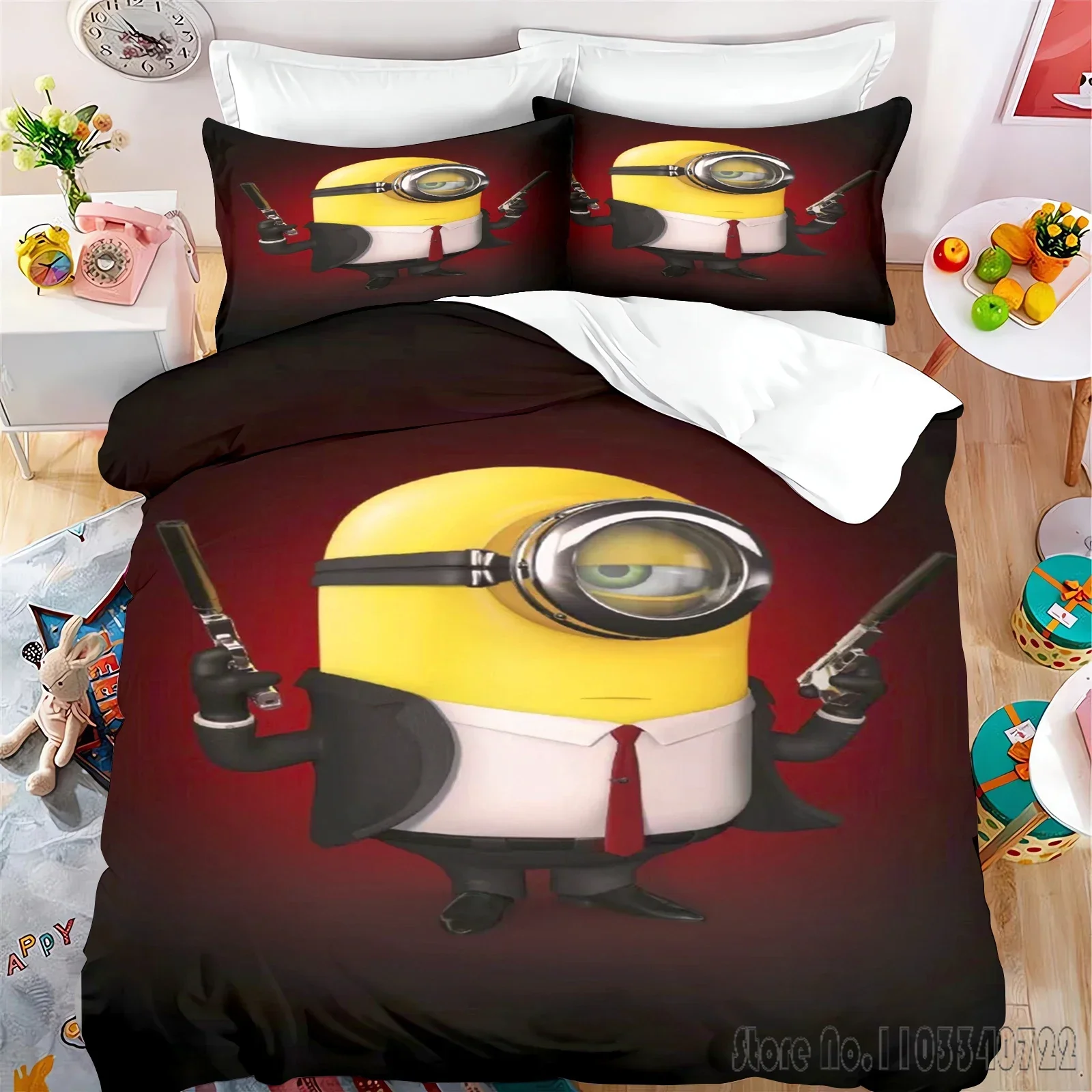 Anime M-Minions Love Child Duvet Cover Set HD Comforter Cover Bedclothes for Kids Bedding Sets Bedroom Decor