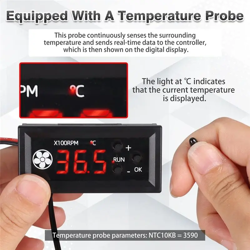Pengontrol Suhu Kipas A64Z 	   Dengan Pengontrol Suhu Digital dan Layar Tampilan Temperatur