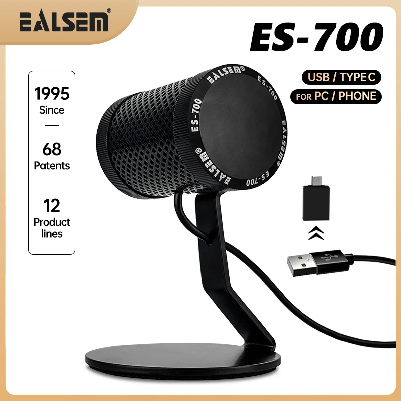 EALSEM 700 USB Condenser ALL-Metal Microphone For PC and Mac, Phone,Streaming, Recording Radio, Gaming,YouTube,