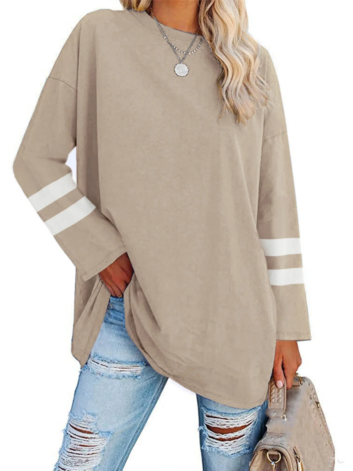 

Crew Neck Crop Top Women Long Sleeve Oversized T Shirts Casual Loose Fit Solid Color Tunic Tops Soft Basic Simple Female Tees