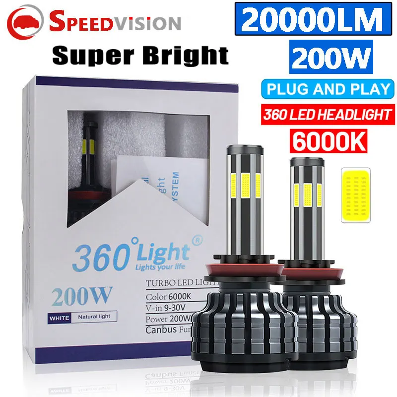 

H7 LED Headlight Canbus 360 H4 H1 20000LM HB3 HB4 9012 Turbo Bi Led Projetor Lens H11 9005 Car Bulb Auto Ice Fog Lamp 6000K Lamp