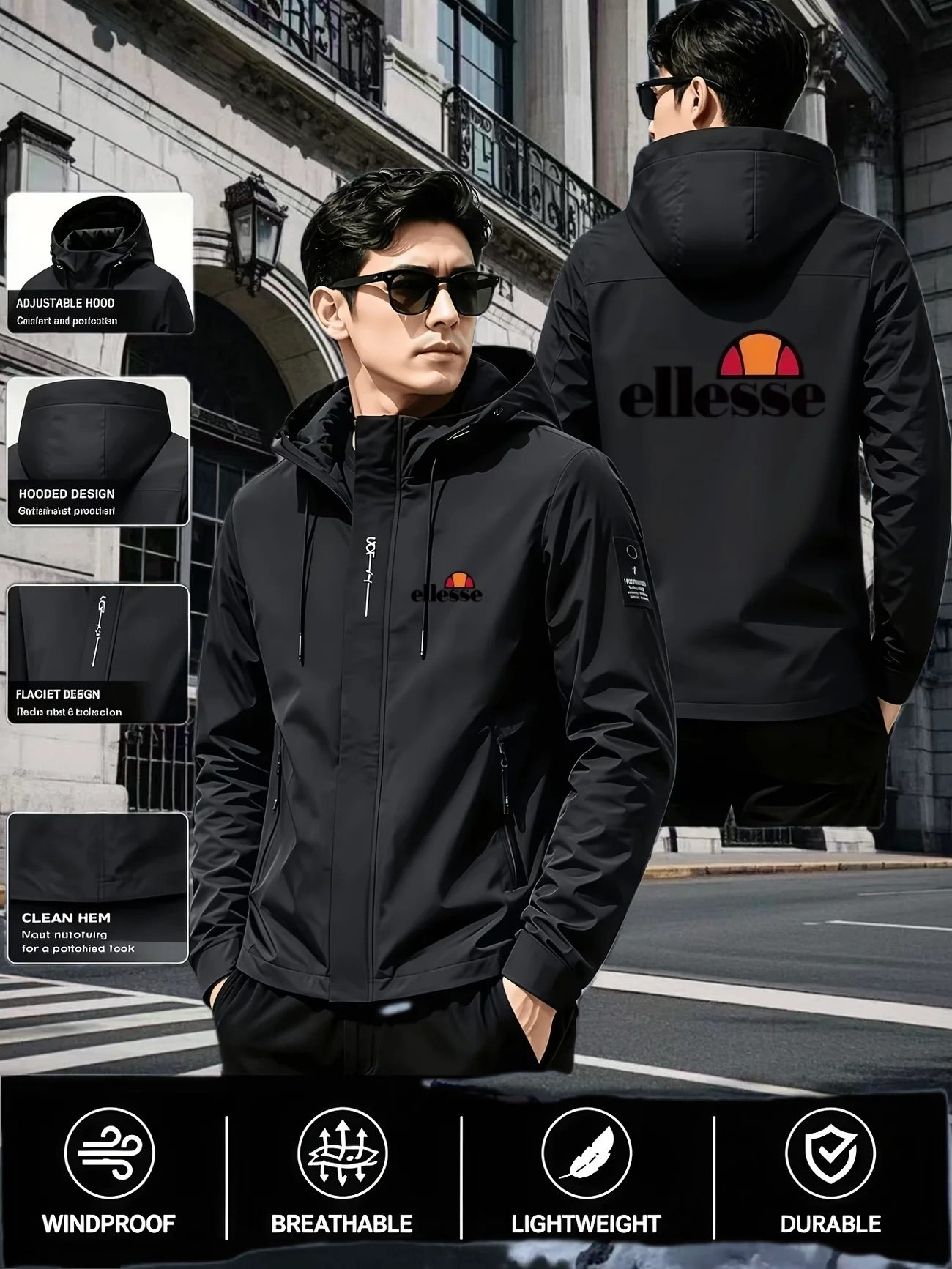 Spring and autumn fashion new classic logo printed windproof jacket mens brand hot selling outdoor sports training hooded jacket
