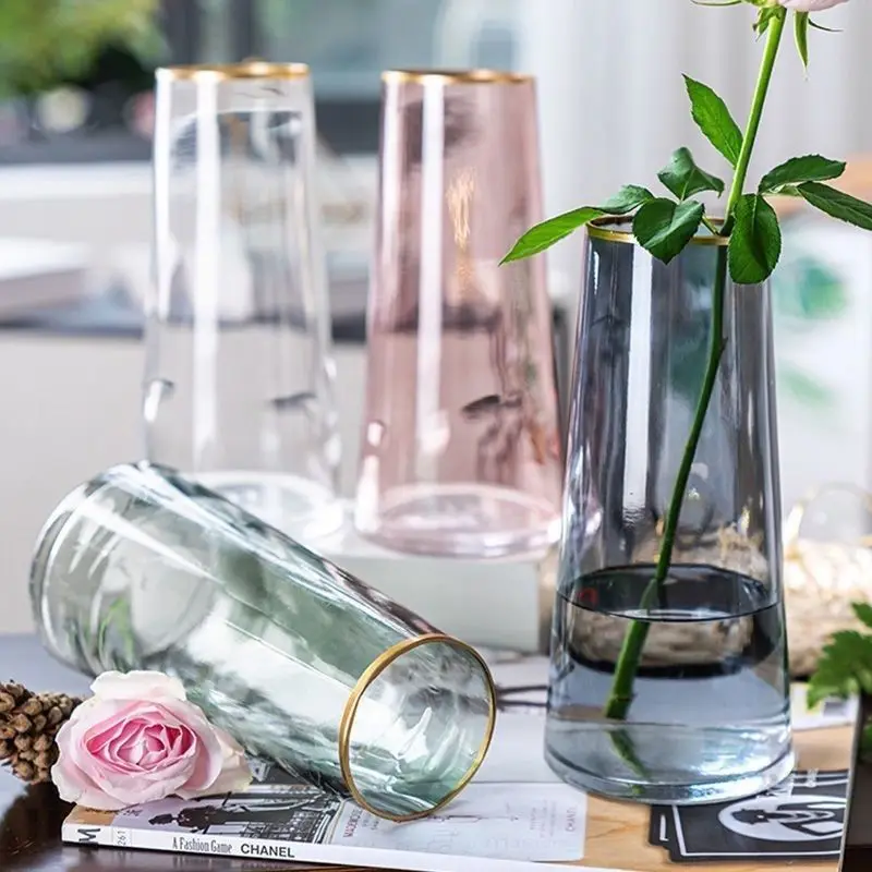 Nordic Creative Simple Light Luxury Glass Vase Living Room Ornament Flower Arrangement Water Nourishment Advanced Home Decor