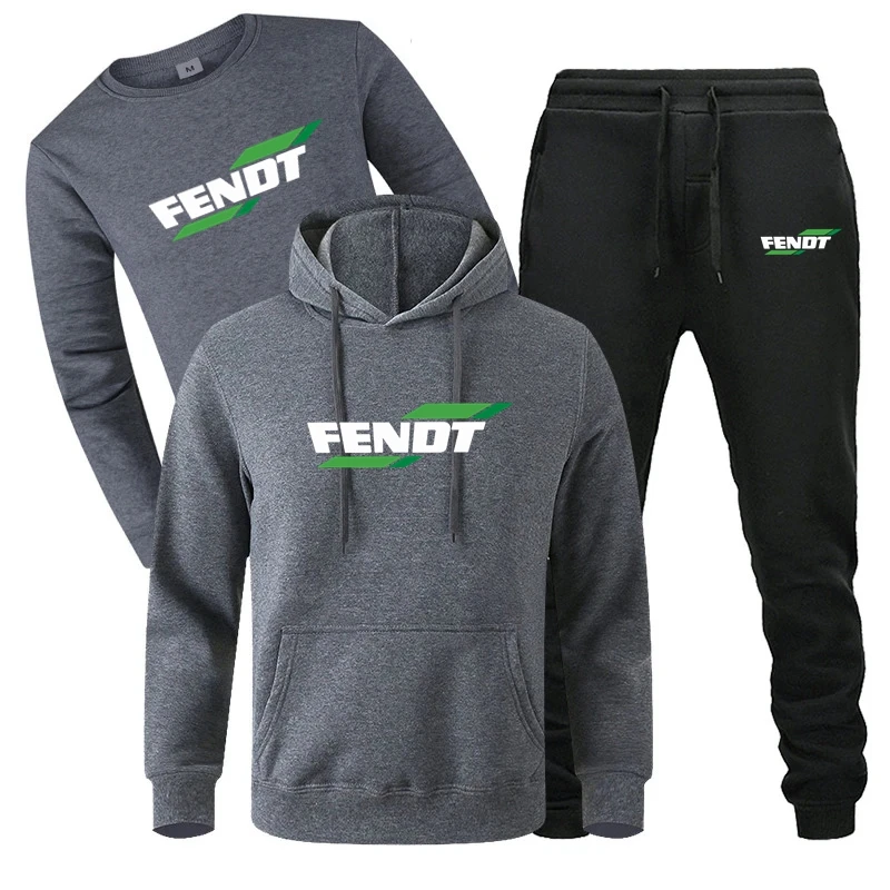 FENDT-chándal de 3 piezas para hombre y mujer, conjunto de Sudadera con capucha, Jersey y pantalones, ropa deportiva de tendencia, otoño e invierno,