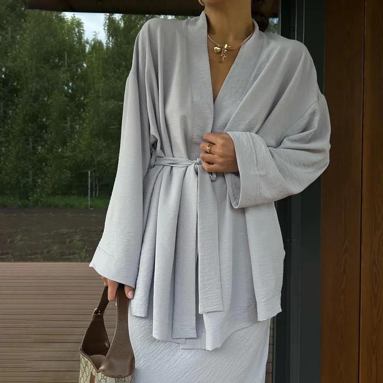 

Casual Long Sve V-Ne Midi Skirt Set Women's Faion Autumn Collection Two-Piece Ensemble Ele Sle Versatile Wear