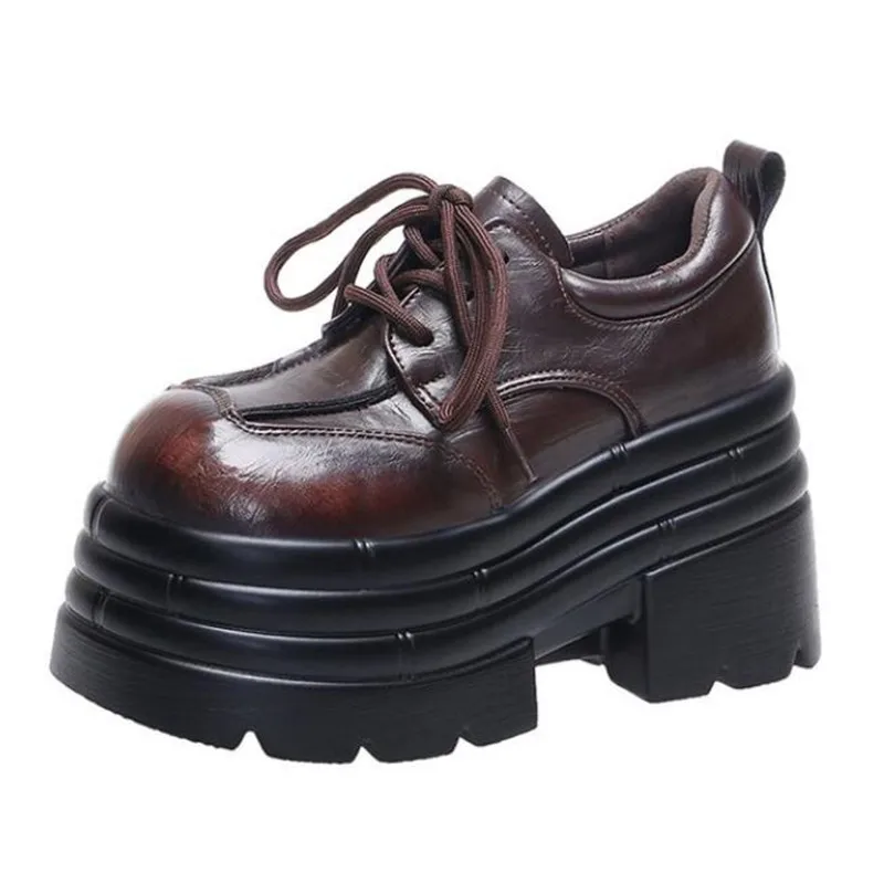 

2025 Women's Leather Sneakers Spring Summer High Platform Lace-up Casual Shoes Thick Sole Heels Walking Shoes High-heeled shoes