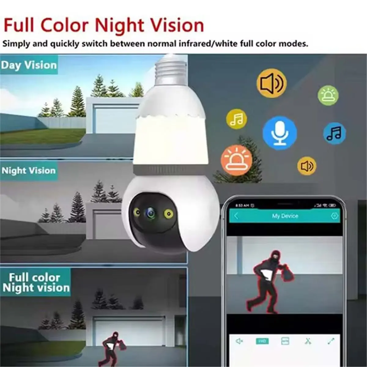 A14G Tuya 5MP Wifi PTZ IP Light Bulb Camera Auto Track Smart Life Wireless Home Surveillance Camera 2 Way Audio Monitor Cam