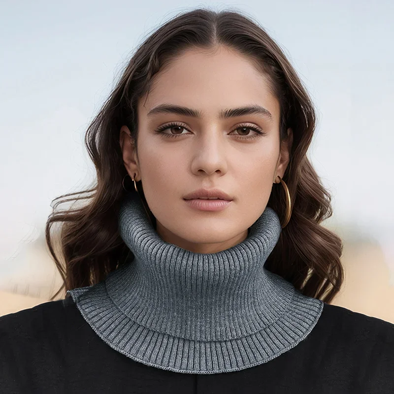 冬用リングスカーフ 女性用 暖かい厚手ニットスカーフ 二重層フェイクカラー 高さ調節可能 取り外し可能 無地ネックカバー