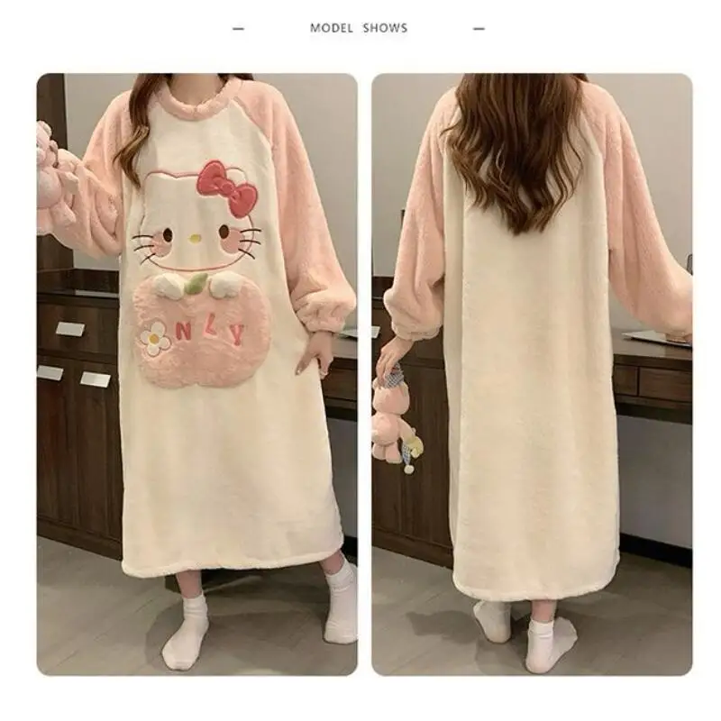 Winter Nightgown Hello Kitty Women's Autumn Winter Coral Velvet Thickened Warm Pajamas Flannel Cute Cartoon Home Clothes Ins view 6