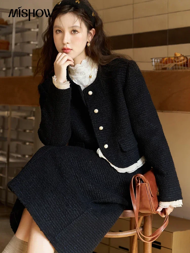 

MISHOW Wool Blend Short Coat Skirt Two Piece Set Women Winter French Fashion Elegant Jacket Midi A-line Skirts Sets MXC56W0162