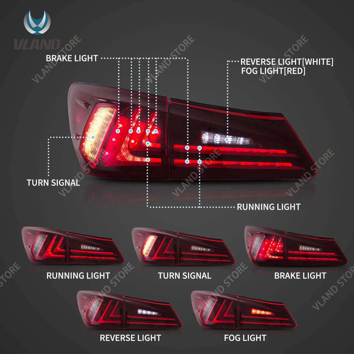 Vland 06-13 IS250 IS350 2. Generation (XE20) LED-Rückleuchten mit gelbem Blinker – Stilvolles Upgrade für verbesserte Sichtbarkeit – Detail 2
