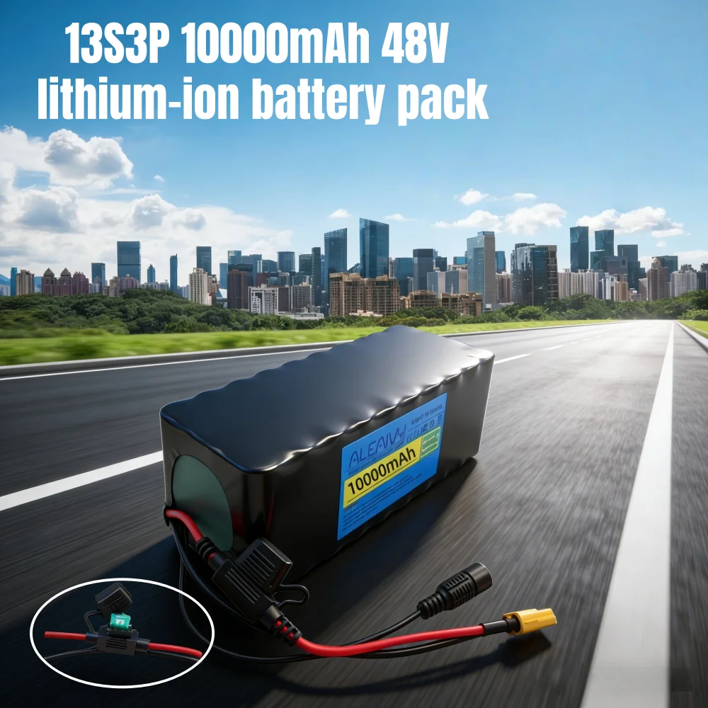 

13S3P 10000mAh 48V lithium-ion battery pack with BMS, 30A fuse, suitable for 250W 350W 500W 750W scooter/bicycle batteries