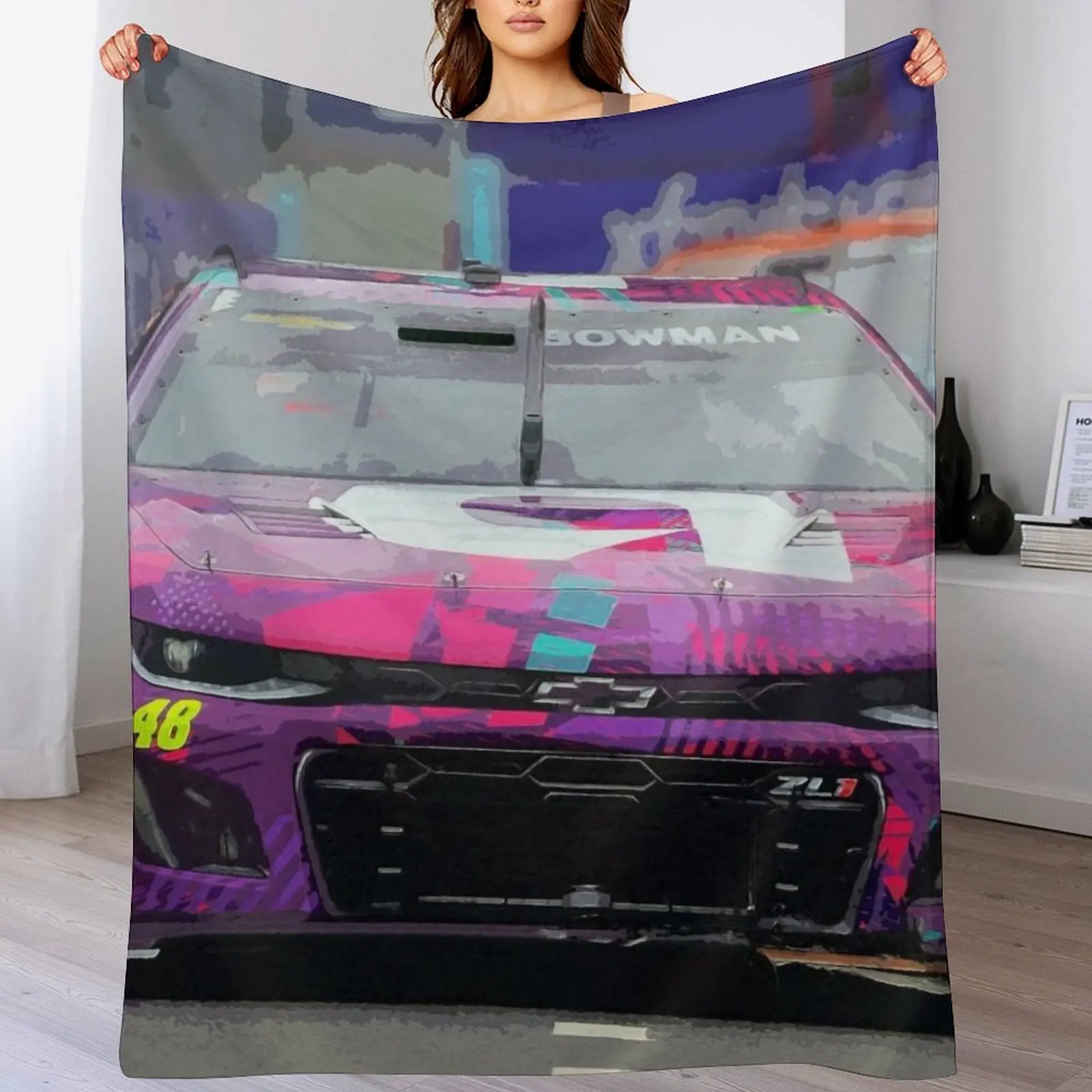 

Alex Bowman racing on the Chicago street course 2024 Throw Blanket Warm Accent Blanket for Living Room Decoration