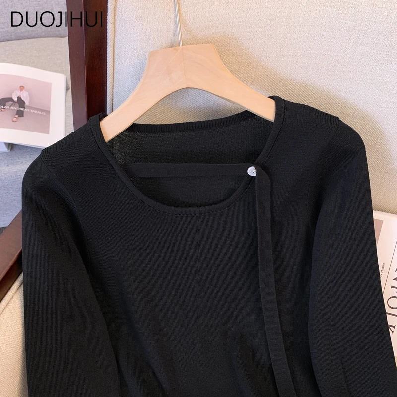 DUOJIHUI Chic Button Soft Warm Knitted Sweater Women Pullovers Autumn New Basic Long Sleeve Solid Color Simple Female Pullovers