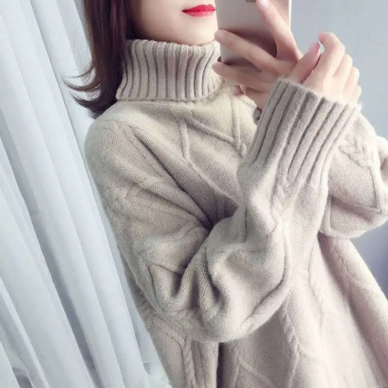 

Loose Fit High Collar Knitted Sweater New 2025 Trend from China Thiened Lazy Hoodie Women's Outerwear