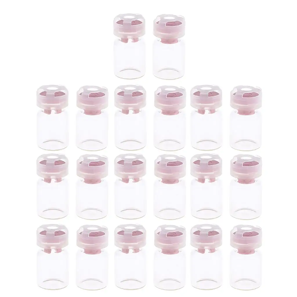 2-6pack 20pcs Empty Sterile Glass Sealed Serum Vials Liquid Containers 5ml Pink