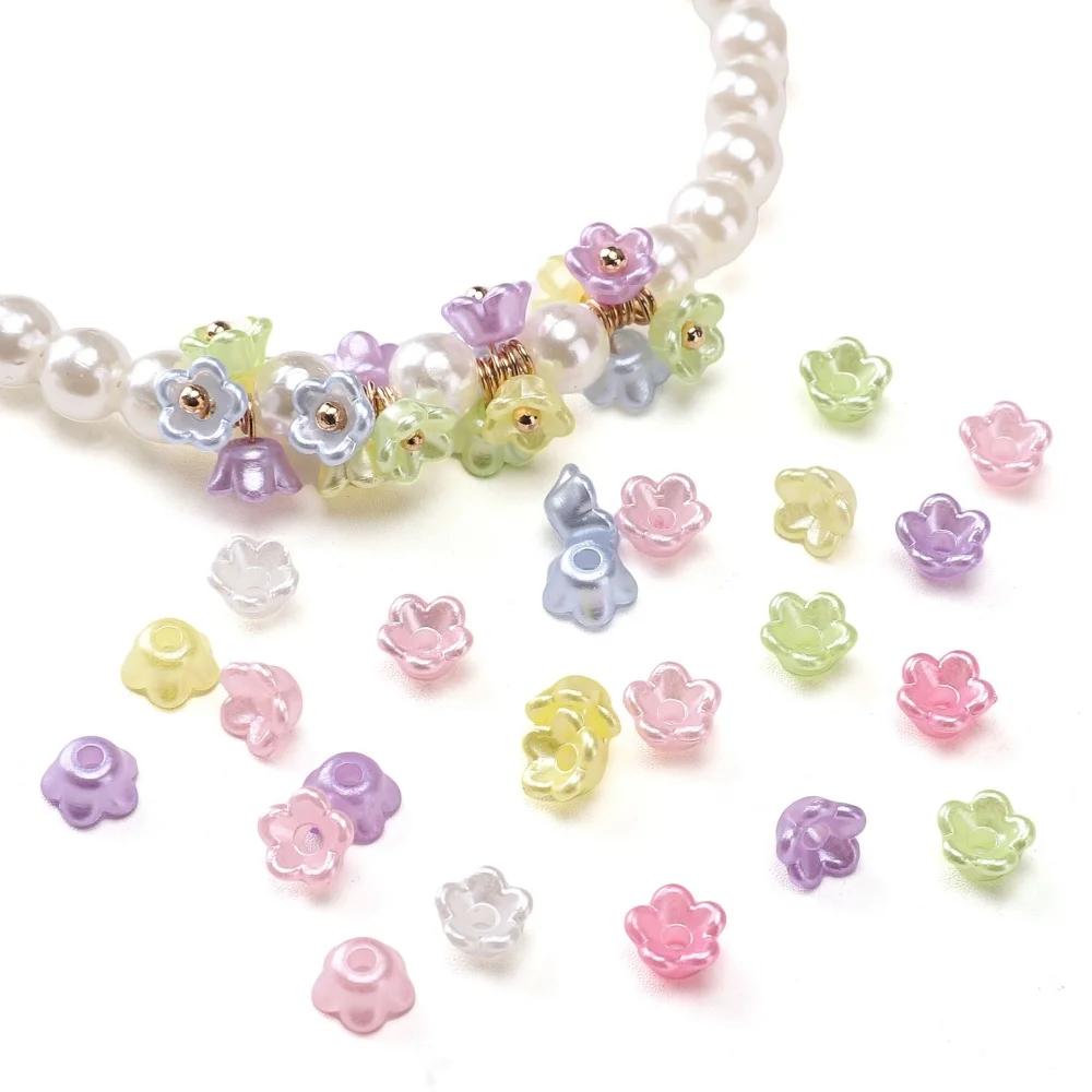 220Pcs 6mm Colorful Flower Shape ABS Faux Pearl Spacer Beads for Jewelry Making Bracelet/Necklace/Earring DIY Accessories