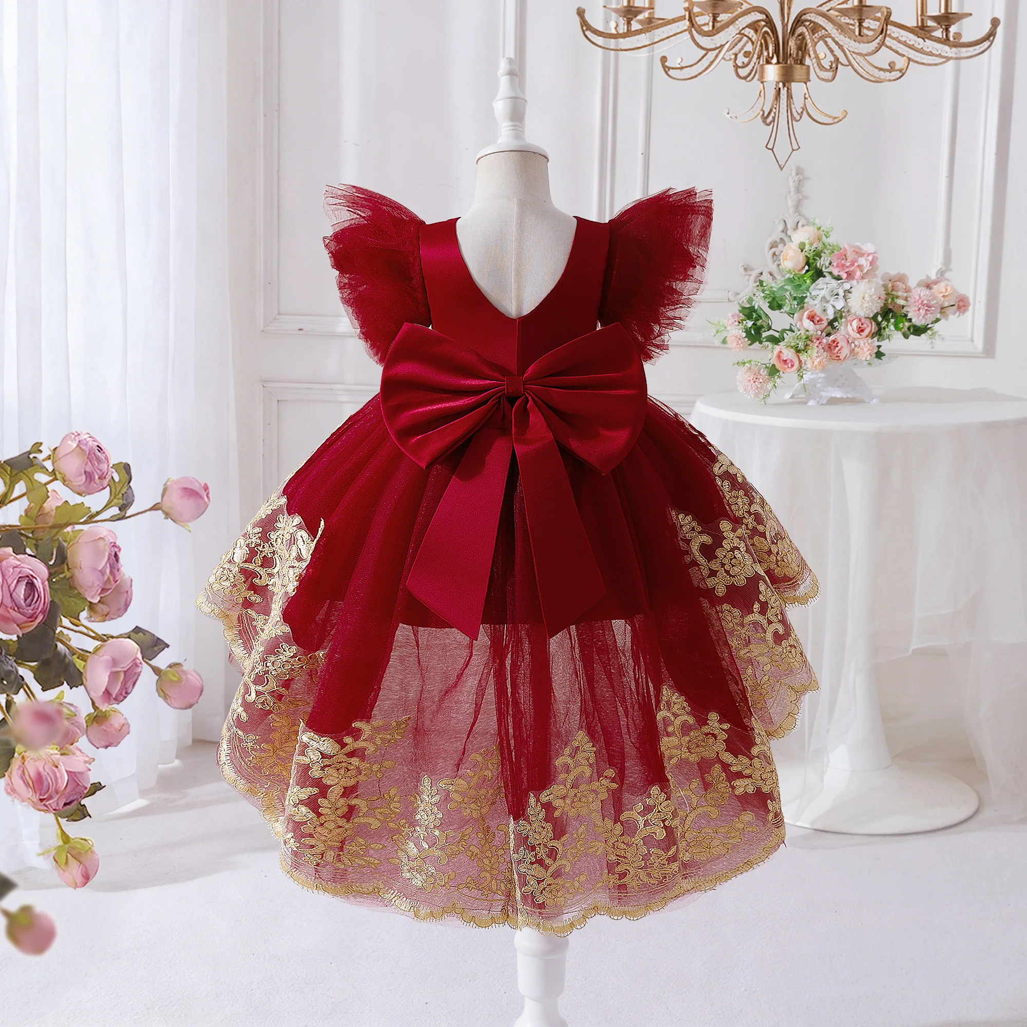Kleinkind Taufkleid Baby Mädchen Kleid Elegantes Tüll-Kleid für 1. Geburtstag Hochzeit Prinzessin Abendkleider Mädchen Brautjungfern Abschlussball Kostüm – Detail 10