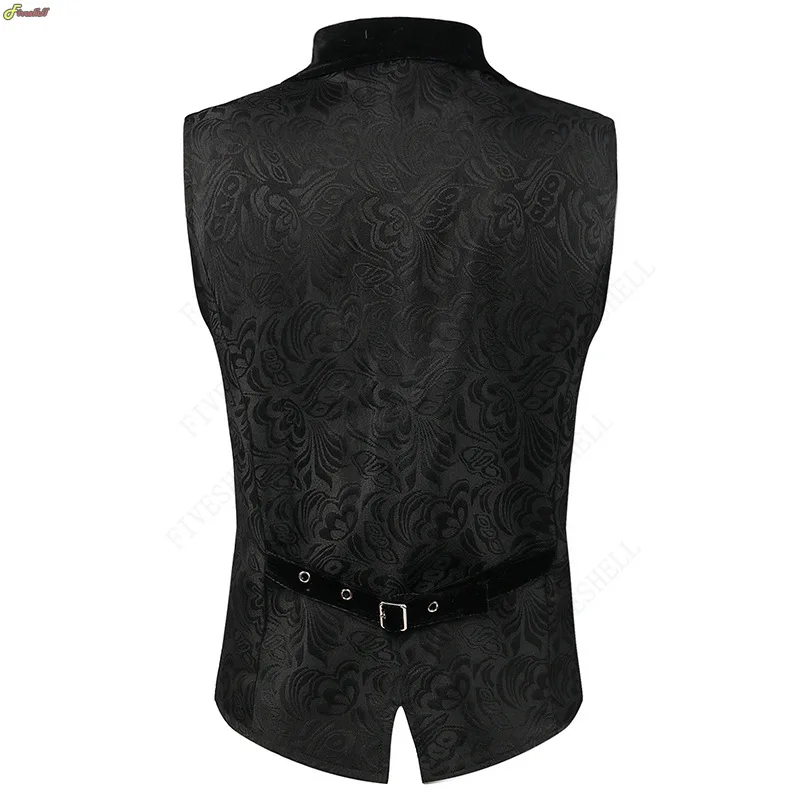 Men Steampunk Renaissance Cosplay Medieval Gothic Waistcoat Vest Vintage Vicotiran Jacquard Swallow Top Noble Fiveshell Costume