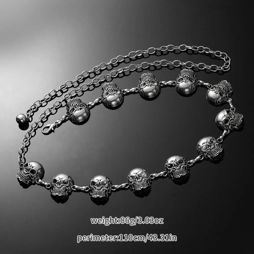 Luxury Silver Skull Waist Chain Y2K Adjustable Body Chain Jewelry Accessory Punk Waistband Sweater Decoration