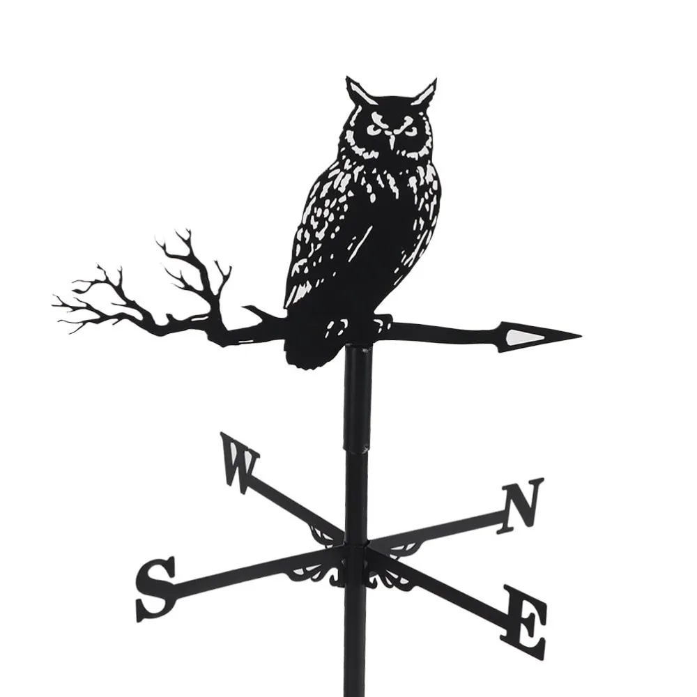 Creativity Owl Weather Vane Metal Roof Garden Decorations Wind Vane Black Outdoor Crafts Wind Indicator