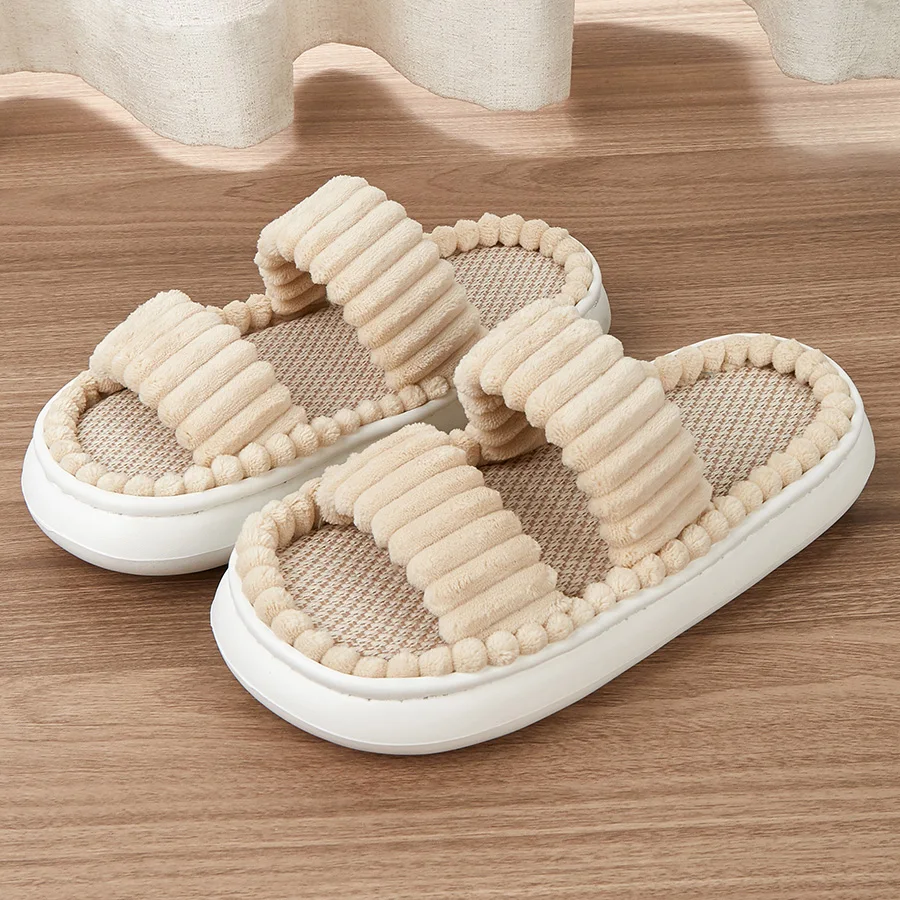 

Женские весенние домашние тапочки, дышащая обувь на платформе с плюшевой подушкой из пены с эффектом памяти, уютная полоска, высокое качество