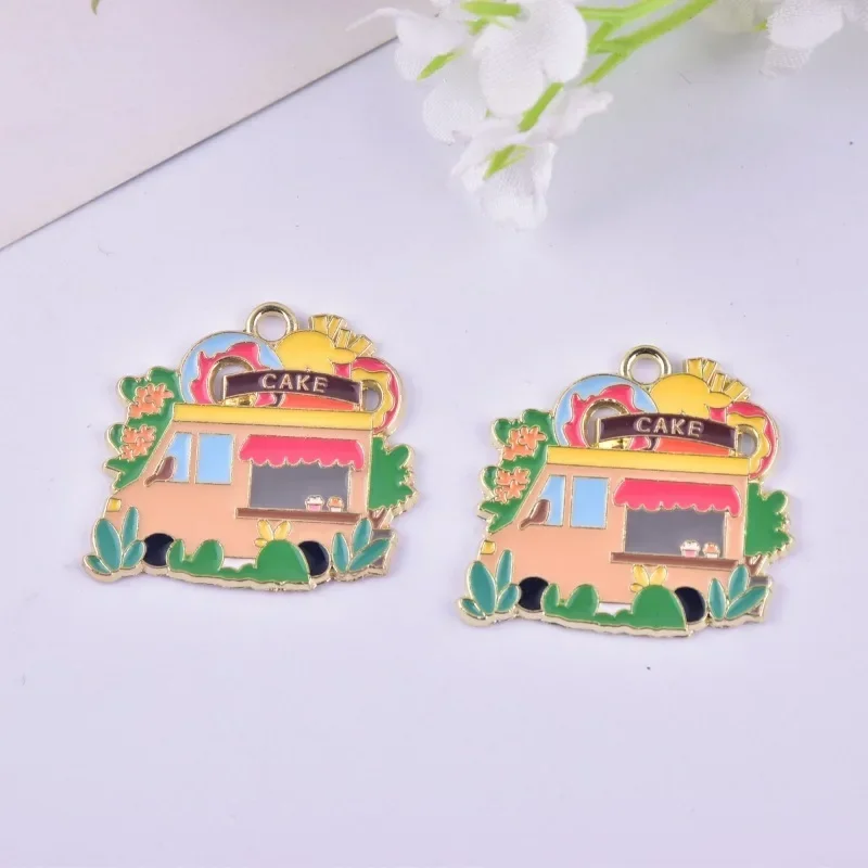 10pcs เคลือบเครื่องดื่มรถเข็นจี้อาหารรถบรรทุก Charms Handmade สร้อยคอสร้อยข้อมือ DIY Handmaking เครื่องประดับสําหรับผู้หญิง