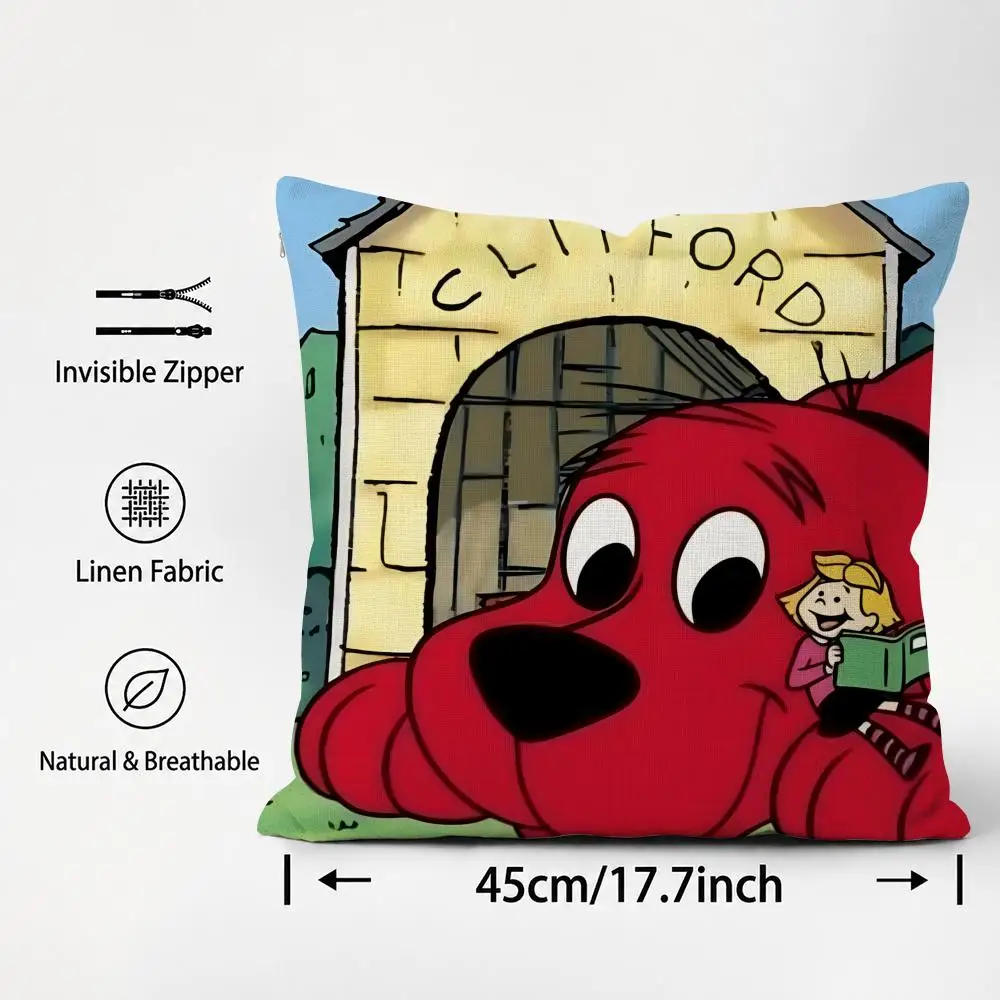 Anime Clifford The Big Red Dog Cushion Cover Cushion Covers Natural Linen Breathable Sofa Bedroom Decor Pillowcase view 2