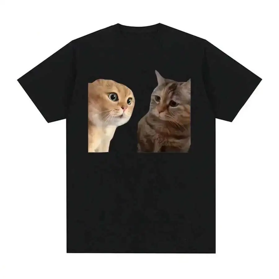 Funny Cute Cats Talking Meme Graphic T-Shirts Men Women Fashion Short Sleeve T Shirt Oversized T-Shirt Women's Clothing 100%