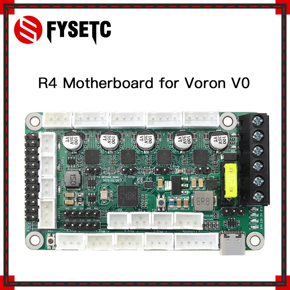 

Запчасти для 3D-принтера FYSETC, материнская плата R4 для платы Voron V0, TMC2209, поддержка прошивки Klipper 86 мм x 48 мм для Voron V0/V0.1/V0.2