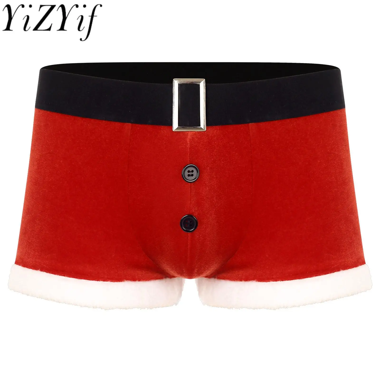 Men Velvet Christmas Holiday Fancy Cosplay Costume Boxer Shorts Underwear Xmas Party Santa Claus Trunk Underpants Clubwear