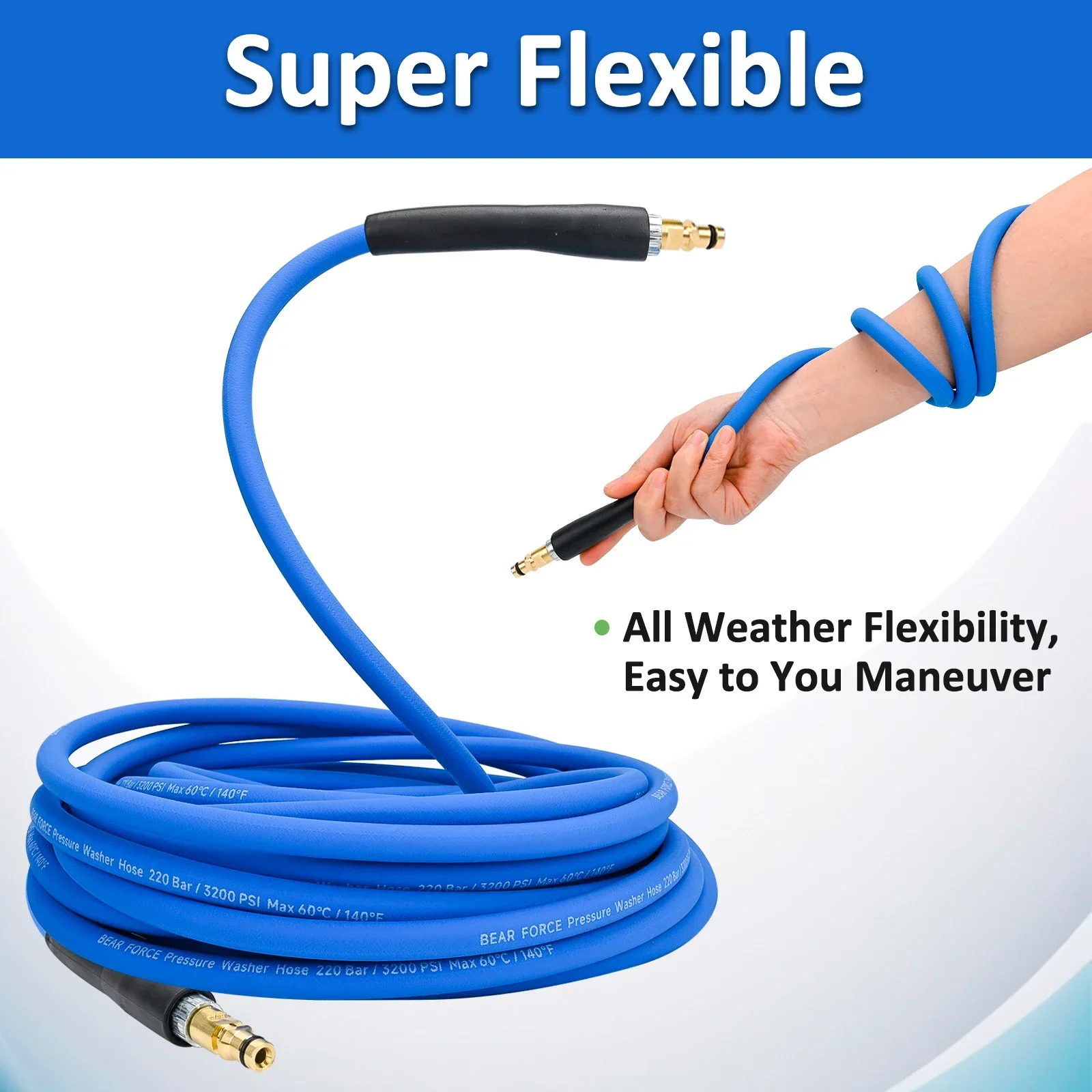 Pressure Washer Replacement Hose Super Flexible Hose 32ft 3200 PSI Kink Resistant Hose for Karcher K2-K7 Quick Connector