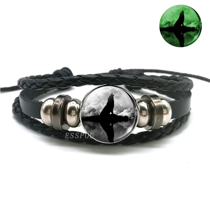 Pulseira Cabeça de Lobo Multilayer para Homens e Mulheres, Pulseiras Luminosas, Brilha no Escuro, Jóias da Moda