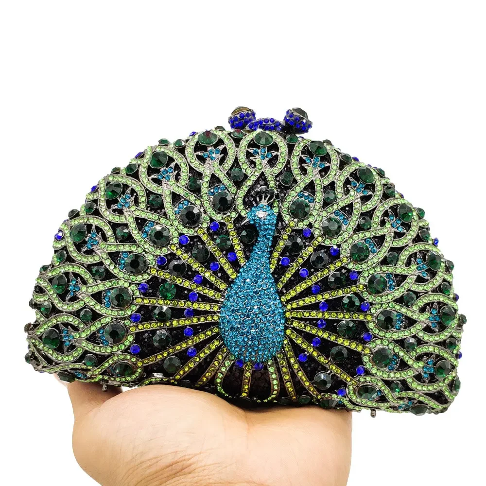 Boutique De FGG (in stock) Crystal Women Peacock Clutch Evening Bag Party Minaudiere Handbag Wedding Bridal Diamond Purse