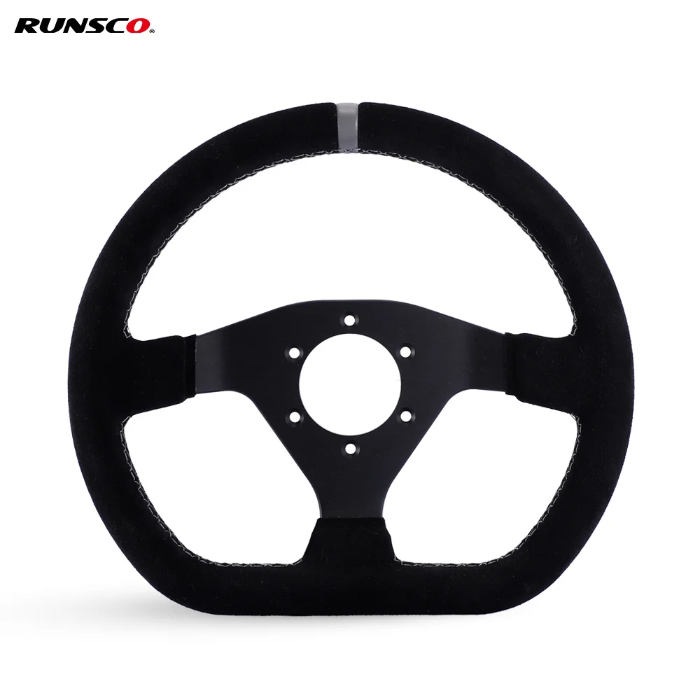 300mm Steering Wheel Flat Suede Car Drift Pc Sim Gaming Sport Control Rims Grey Stitching PCD-6x70mm