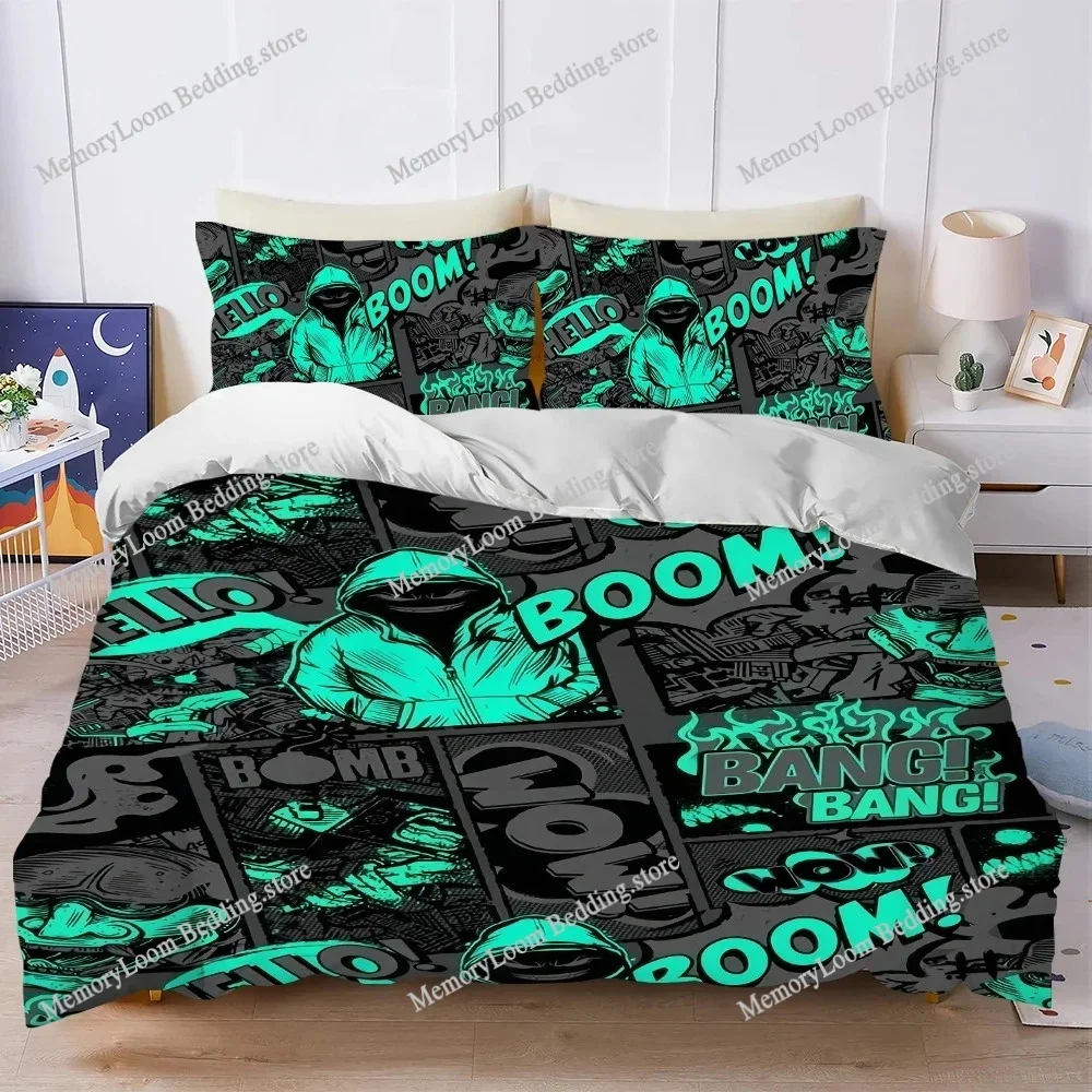 

Comic Graffiti Boom Bang Duvet Cover Set Home Style Bedding Soft Laundry Cotton Bed Four Seasons Student Dormitory Home Textile