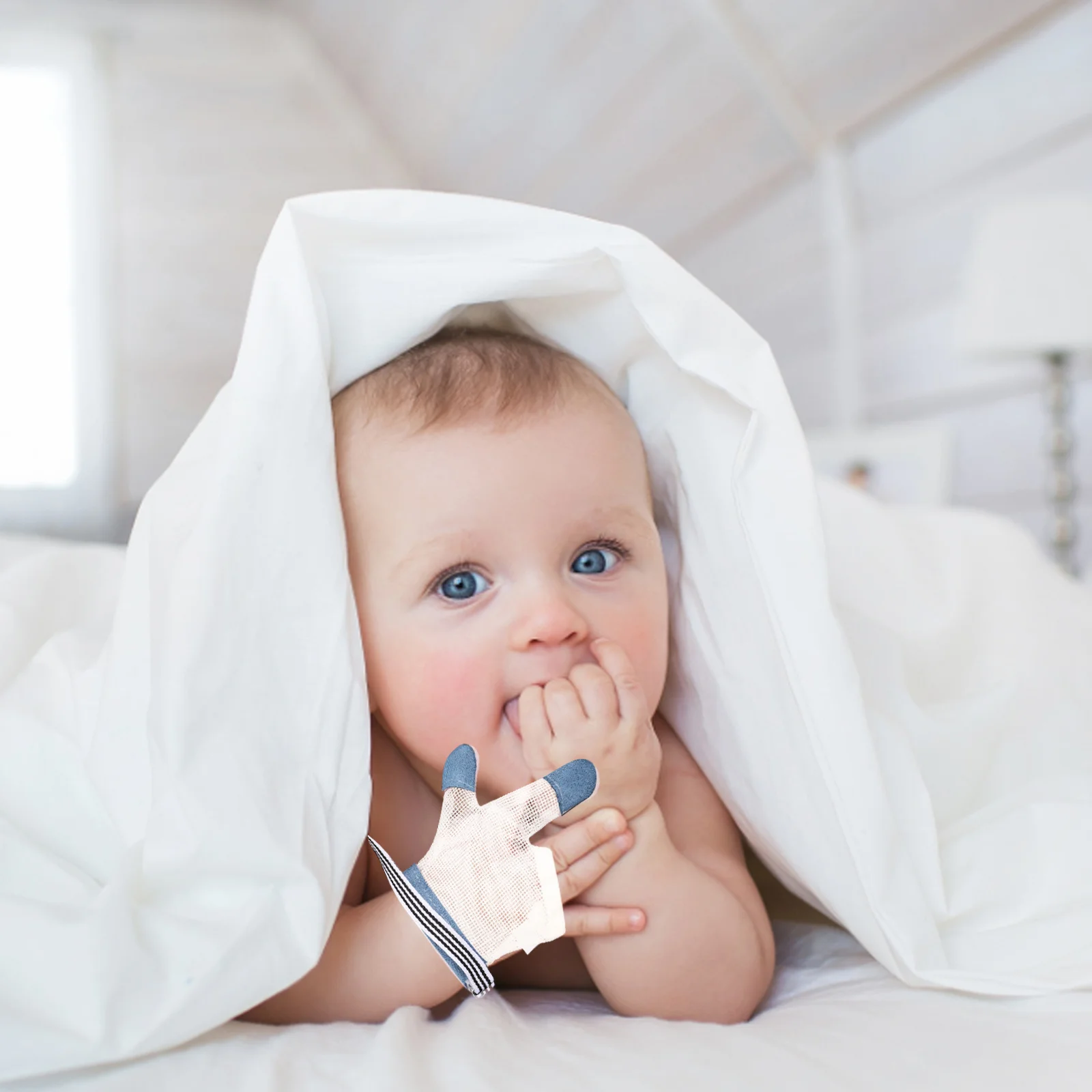 

2pcs Anti Eating Hand Gloves For Babies Breathable Thumb Sucking Stop Guard Infant Finger Protector Double Sided Mesh Quick Dry