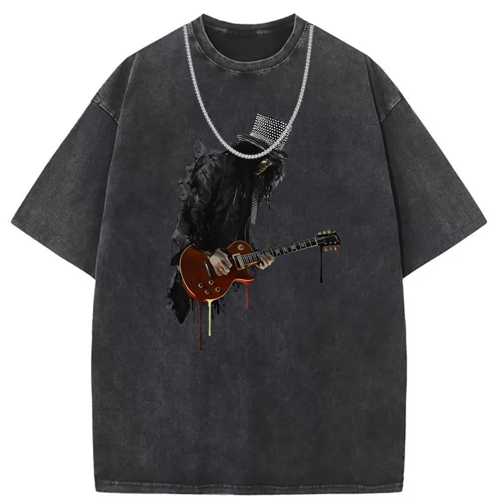 Guitarist Guitar Printed Man Fashion T-shirts Long Sleeve Tee Shirt Men Washed Cotton Retro Sweatshirts Summer/Autumn Tshirts