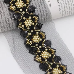 50CM Long Pearl Beaded Lace Trim Lace Ribbon Fabric Clothes Decoration Wedding Dress Collar Sleeve Lace Applique DIY Crafts