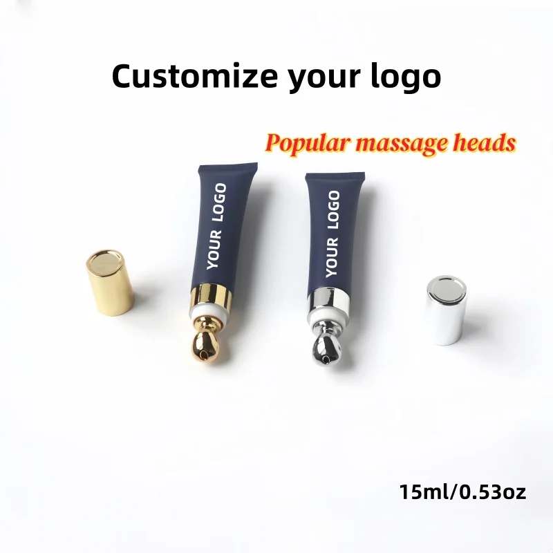【Logo Custom】50Pcs Customized 15ml Massage Lip Gloss Stick with Cooling Massage Applicator Dark Blue Lip Care Makeup Packaging