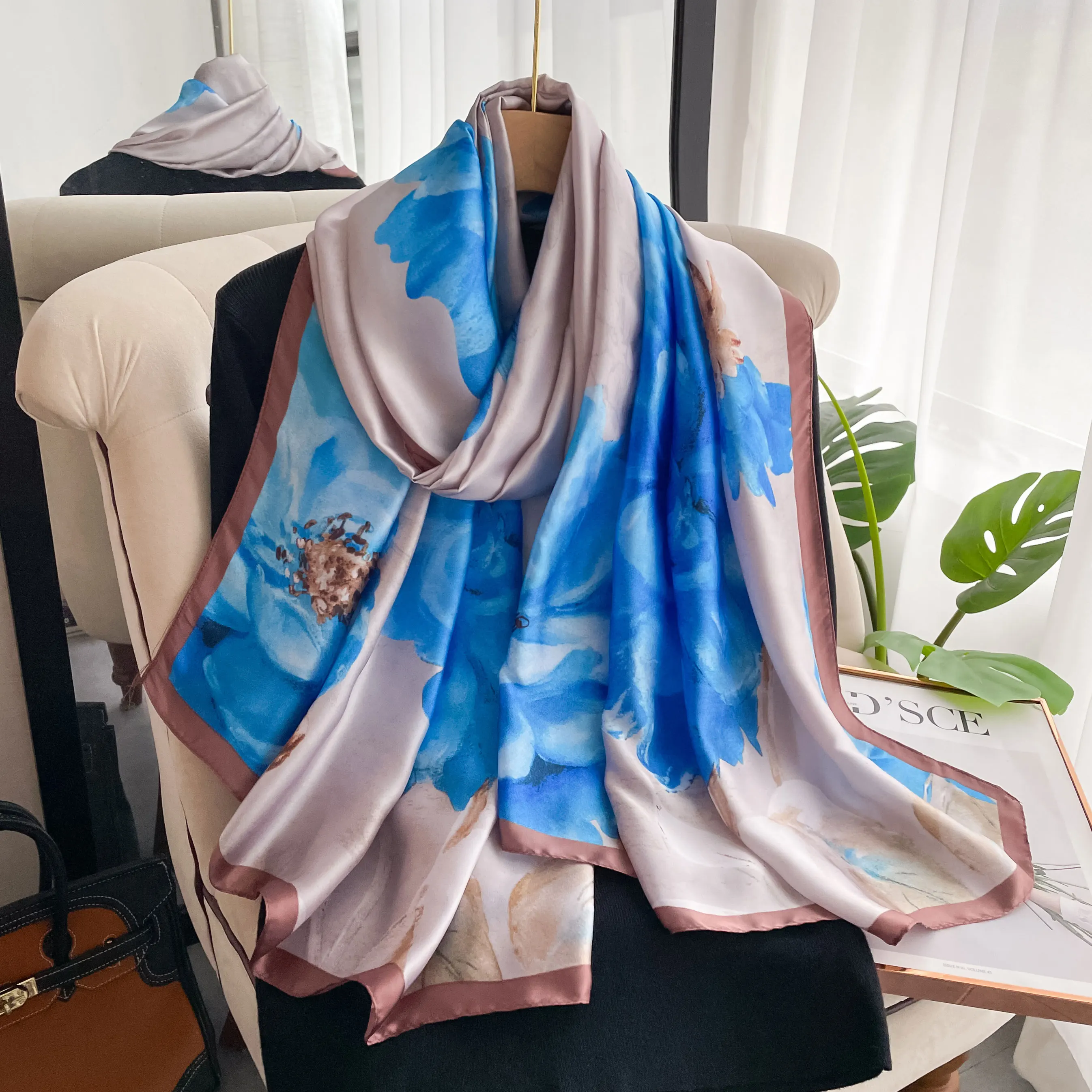 New luxury brand 180*90 cm 2024 silk scarf scarf womens shawl wrap spring hijab cloth Fonda scarf womens hijab beach shawl