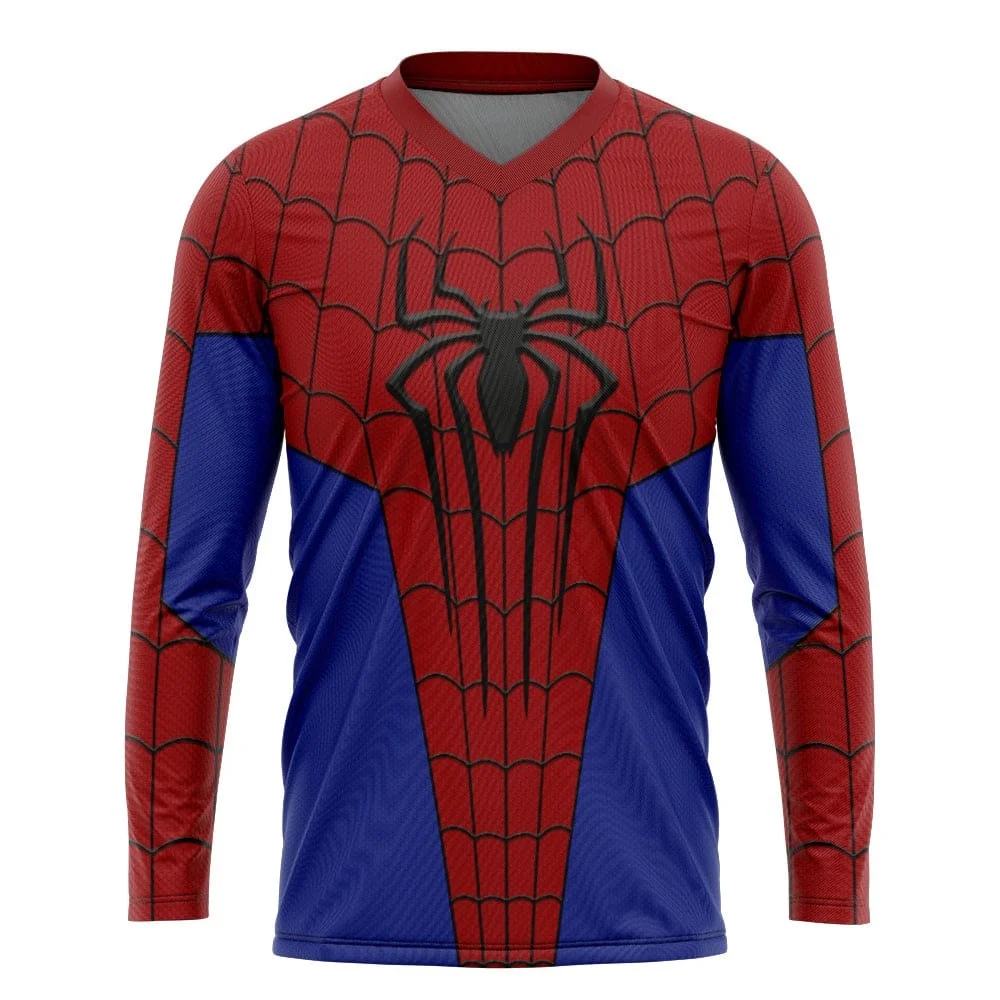 Bandai Spider-Man Attack on Titan Long Sleeve V Neck Jersey, Multiple All Over Print Tops for Comic Con Cosplay Outfit Look