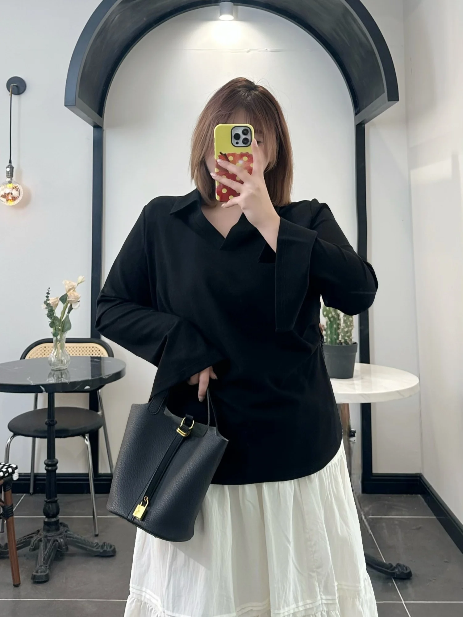 

plus Size Women's Long Sleeve T-Shirt Spring New Style Thick Sister Commute Style Loose Meat Covering Slimming 16860