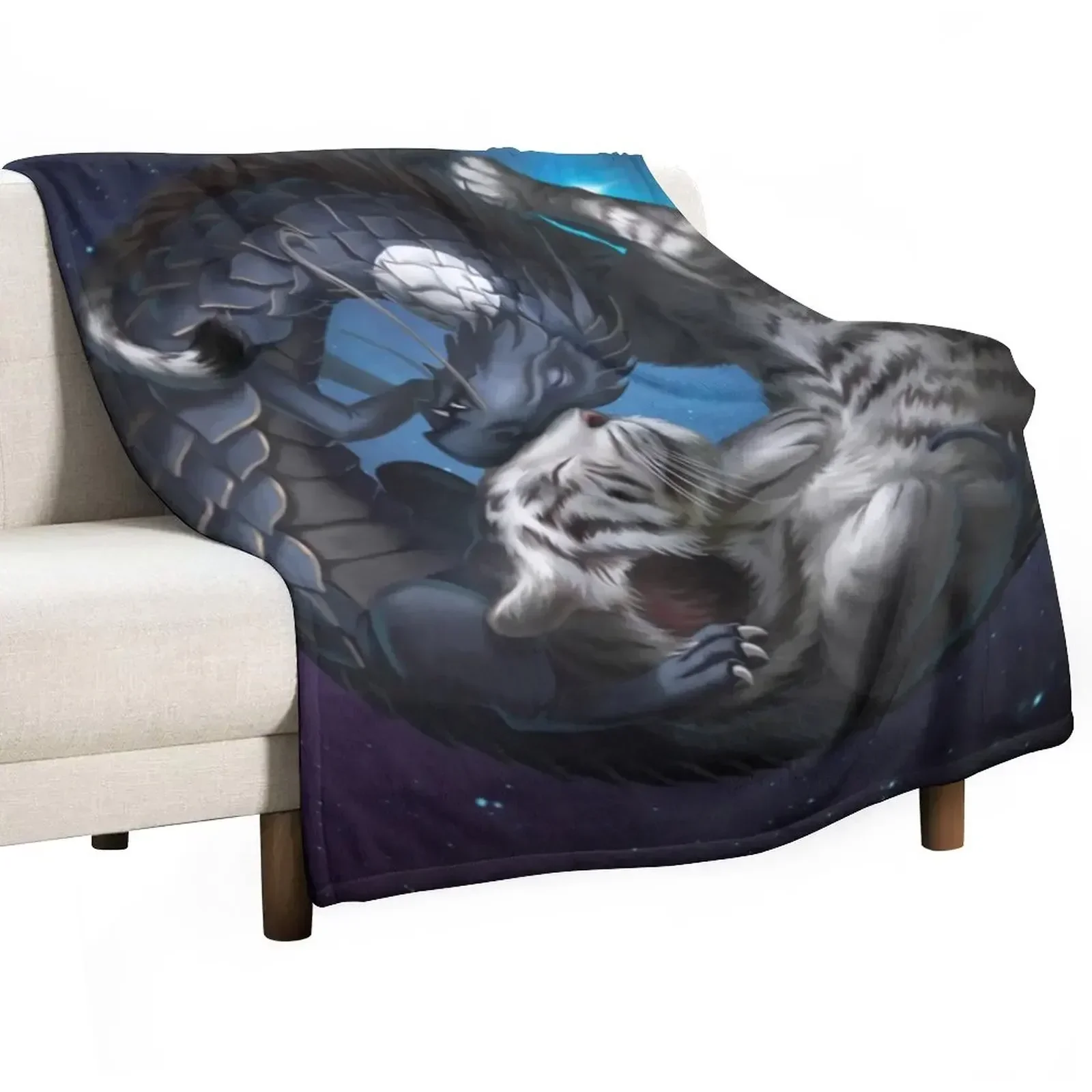 Yin and yang Tiger and Dragon Throw Blanket Flannel Fabric Luxury Brand Sofa Throw Picnic Blankets